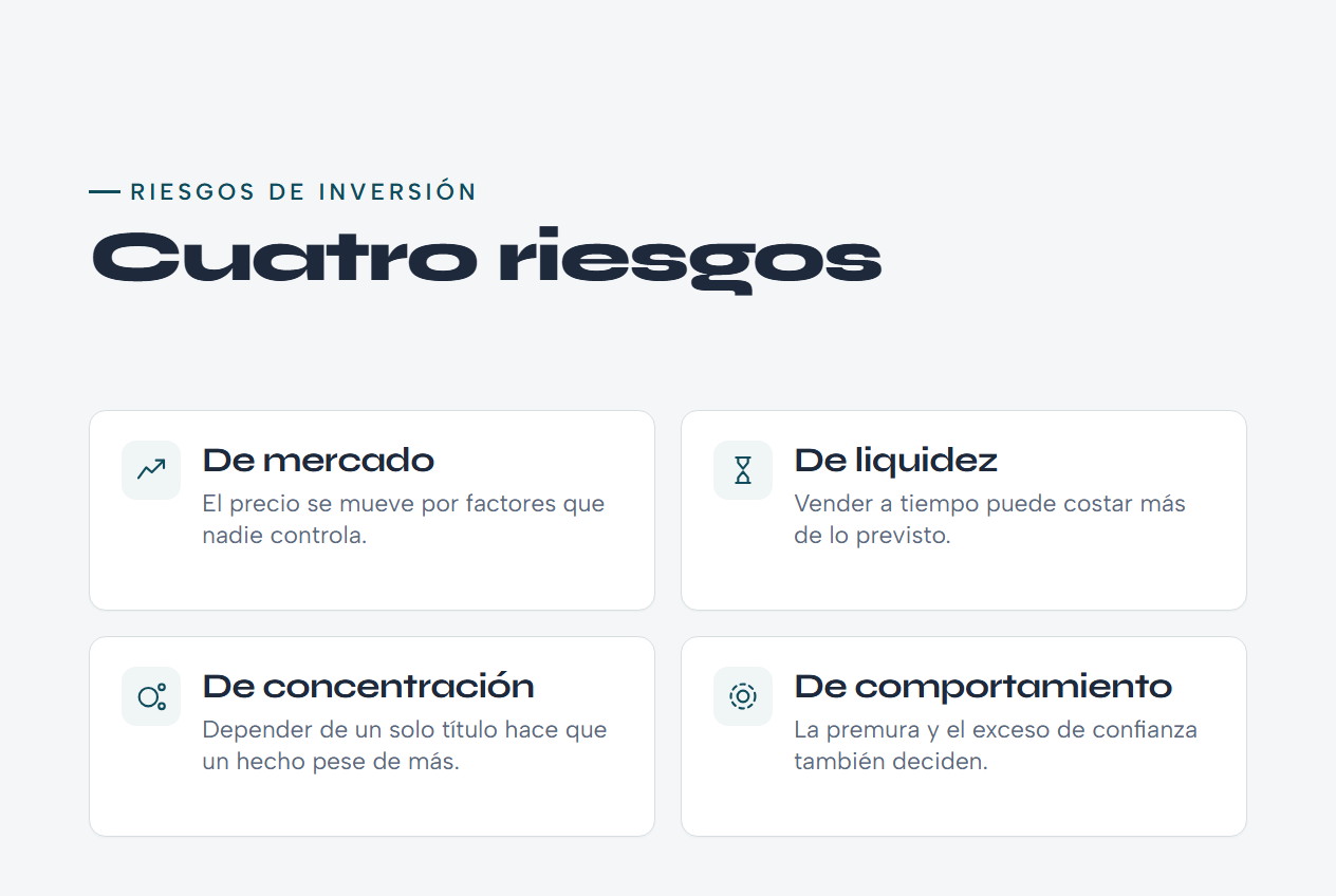 Ilustración de los distintos riesgos de invertir en el mercado de capitales con señales de atención