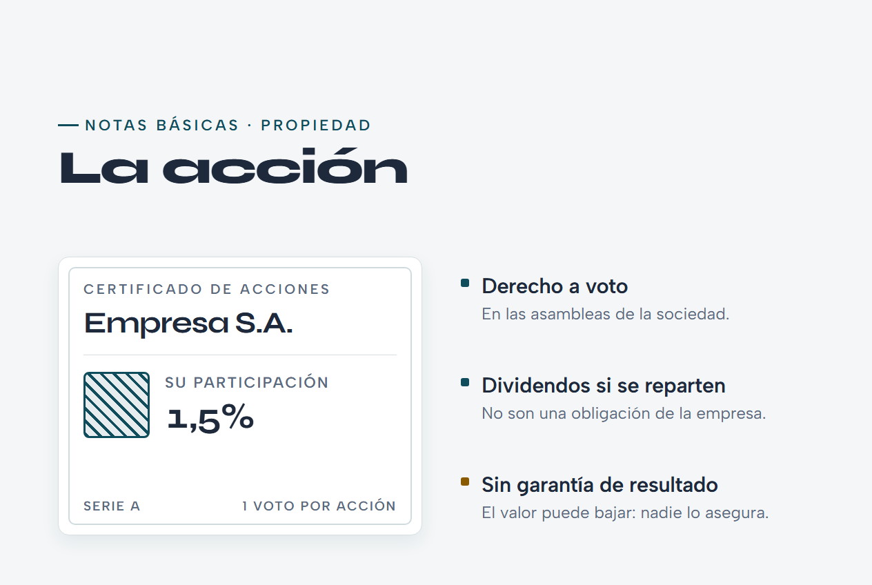 Ilustración de un título de propiedad accionaria para explicar qué es una acción a principiantes